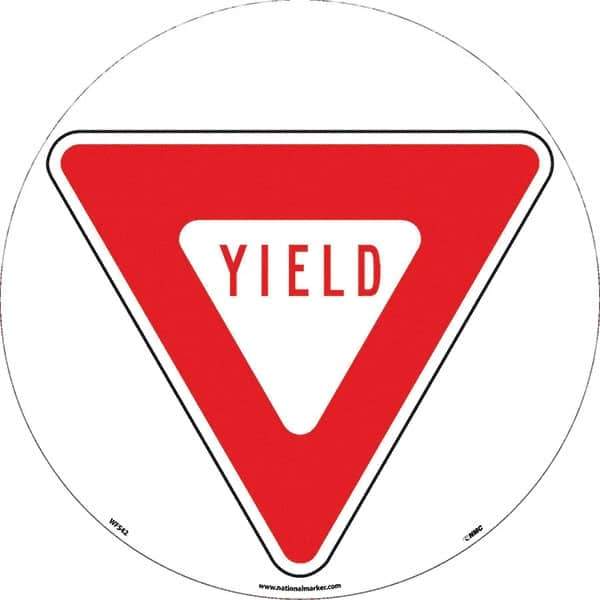 NMC - Yield, Anti-Skid Pressure-Sensitive Vinyl Floor Sign - Round, Red on White, Adhesive Backed, For Restroom, Janitorial & Housekeeping - Industrial Tool & Supply