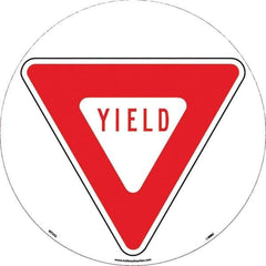 NMC - Yield, Anti-Skid Pressure-Sensitive Vinyl Floor Sign - Round, Red on White, Adhesive Backed, For Restroom, Janitorial & Housekeeping - Industrial Tool & Supply