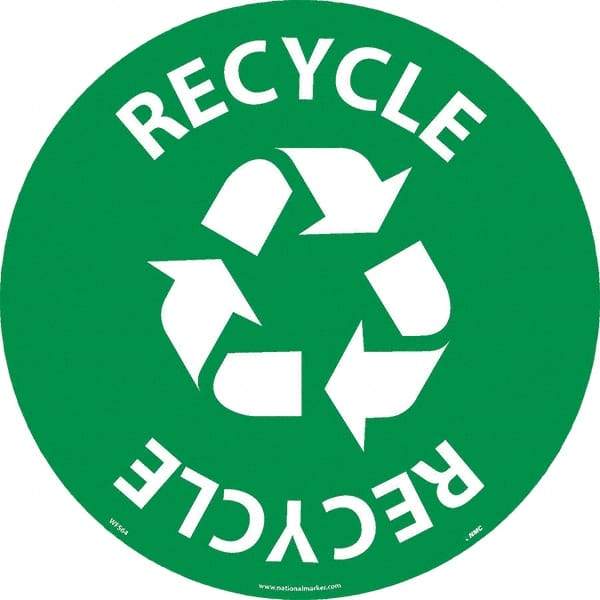 NMC - Recycle, Anti-Skid Pressure-Sensitive Vinyl Floor Sign - Round, White on Green, Adhesive Backed, For Restroom, Janitorial & Housekeeping - Industrial Tool & Supply