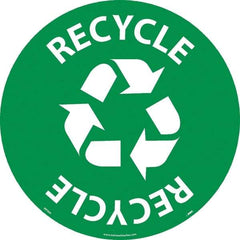 NMC - Recycle, Anti-Skid Pressure-Sensitive Vinyl Floor Sign - Round, White on Green, Adhesive Backed, For Restroom, Janitorial & Housekeeping - Industrial Tool & Supply
