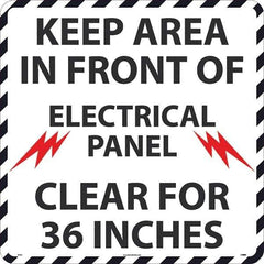 NMC - Keep Area in Front of Electrical Panel Clear 36", Anti-Skid Pressure-Sensitive Vinyl Floor Sign - Round, Black on White, Adhesive Backed, For Restroom, Janitorial & Housekeeping - Industrial Tool & Supply