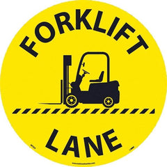 NMC - Forklift Lane, Anti-Skid Pressure-Sensitive Vinyl Floor Sign - Round, Black on Yellow, Adhesive Backed, For Restroom, Janitorial & Housekeeping - Industrial Tool & Supply