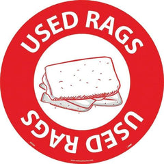 NMC - Used Rags, Anti-Skid Pressure-Sensitive Vinyl Floor Sign - Round, White on Red, Adhesive Backed, For Restroom, Janitorial & Housekeeping - Industrial Tool & Supply