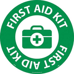 NMC - First Aid Kit, Anti-Skid Pressure-Sensitive Vinyl Floor Sign - Round, White on Green, Adhesive Backed, For Restroom, Janitorial & Housekeeping - Industrial Tool & Supply