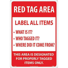 NMC - "Red Tag Area Label All Items Sign", 14" Long x 20" Wide, Rigid Plastic Safety Sign - Rectangular, Use for Workplace/Safety - Industrial Tool & Supply