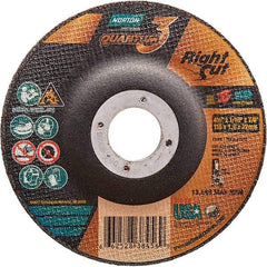 Norton - 36 Grit, 4-1/2" Wheel Diam, 1/16" Wheel Thickness, 7/8" Arbor Hole, Type 27 Depressed Center Wheel - Coarse Grade, Ceramic Alumina, Resinoid Bond, 13,580 Max RPM - Industrial Tool & Supply