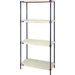 Quantum Storage - 72" High x 18" Wide x 36" Deep, 4 Shelf Ventilated Structural Open Plastic Shelving with Legs - Blue/White, 600 Lb Capacity - Industrial Tool & Supply