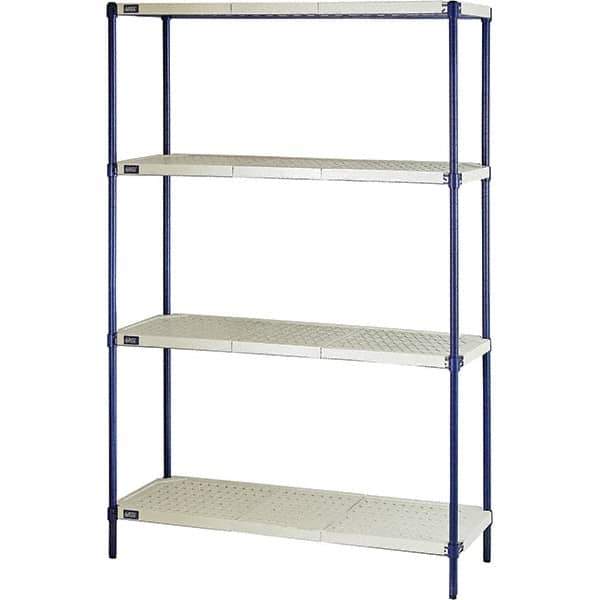 Quantum Storage - 72" High x 18" Wide x 48" Deep, 4 Shelf Ventilated Structural Open Plastic Shelving with Legs - Blue/White, 600 Lb Capacity - Industrial Tool & Supply