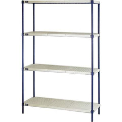 Quantum Storage - 72" High x 24" Wide x 48" Deep, 4 Shelf Ventilated Structural Open Plastic Shelving with Legs - Blue/White, 600 Lb Capacity - Industrial Tool & Supply