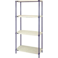 Quantum Storage - 72" High x 24" Wide x 30" Deep, 4 Shelf Ventilated Structural Open Plastic Shelving with Legs - Blue/White, 600 Lb Capacity - Industrial Tool & Supply