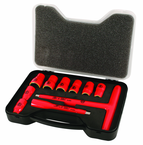Insulated 3/8" Drive Metric T-Handle & Socket Set Includes Socket sizes 8 - 19mm and 125mm Extension Bar and T-Handle In Storage Box. 11 Pieces - Industrial Tool & Supply