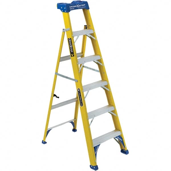 Louisville - 3 Steps, 4' High, Type I Rating, Fiberglass Step Ladder - Industrial Tool & Supply