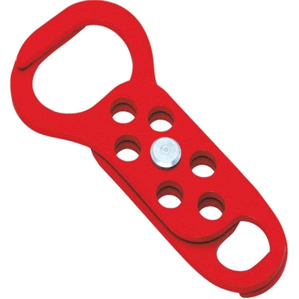 NMC - Double Jaw, 1 to 2" Jaw Diam, 6 PadLocks, Steel Lockout Hasp - Scissor Action, 5-13/32" Long x 2-1/2" Wide, Red - Industrial Tool & Supply