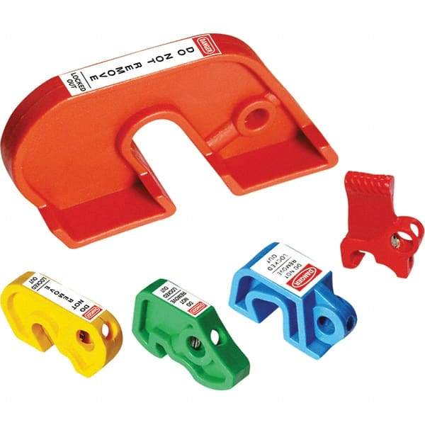 NMC - Plastic Circuit Breaker Lockout Set - 1 Padlock, 1 Circuit, Includes (4) Miniature Breaker Lockouts & Large Breaker Lockout, English - Industrial Tool & Supply