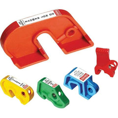 NMC - Plastic Circuit Breaker Lockout Set - 1 Padlock, 1 Circuit, Includes (4) Miniature Breaker Lockouts & Large Breaker Lockout, English - Industrial Tool & Supply
