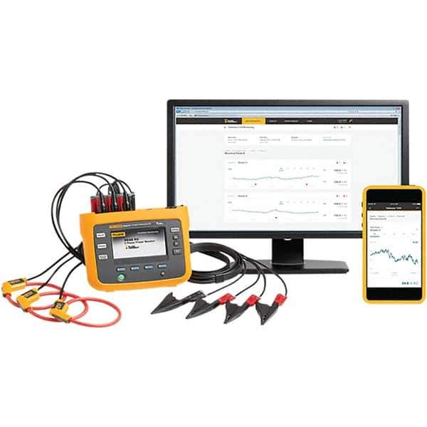 Fluke - 3 Phase, 1,000 VAC, 0.01 to 1,500 Amp Capability, 42.5 to 69 Hz Calibration, LCD Display Power Meter - 1 Current Accuracy, 0.1 Voltage Accuracy - Industrial Tool & Supply