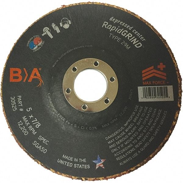 BULLARD - 50 Grit, 5" Wheel Diam, 1/8" Wheel Thickness, 7/8" Arbor Hole, Type 29 Depressed Center Wheel - Coarse Grade, Ceramic, 12,200 Max RPM, Compatible with Angle Grinder - Industrial Tool & Supply