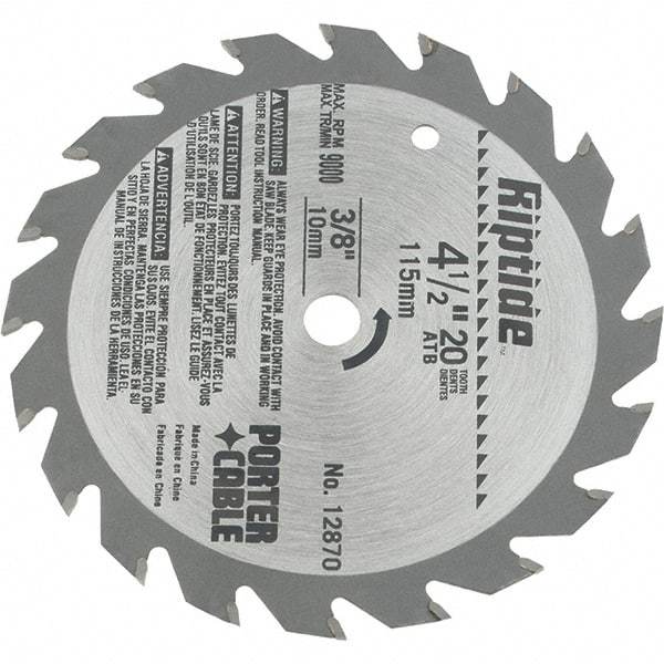Porter-Cable - 4-1/2" Diam, 3/8" Arbor Hole Diam, 20 Tooth Wet & Dry Cut Saw Blade - Carbide-Tipped, Ripping Action, Standard Round Arbor - Industrial Tool & Supply