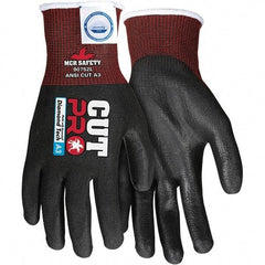 MCR Safety - Size 2XL, ANSI Cut Lvl A3, Abrasion Lvl 5, Polyurethane Coated Dyneema or Dyneema Alternative Cut Resistant Gloves - Palm & Fingers Coated, Dyneema Lining, Knit Wrist, Black, Paired - Industrial Tool & Supply