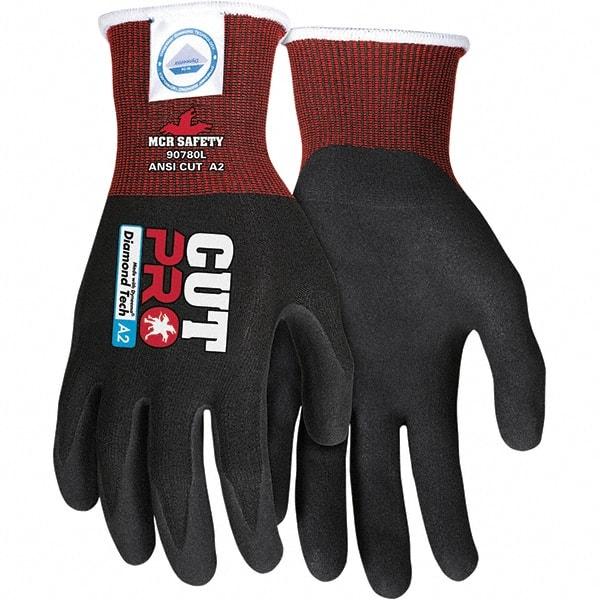 MCR Safety - Size S, ANSI Cut Lvl A4, Nitrile Coated Dyneema or Dyneema Alternative Cut Resistant Gloves - Palm & Fingers Coated, Dyneema Lining, Knit Wrist, Black, Paired - Industrial Tool & Supply