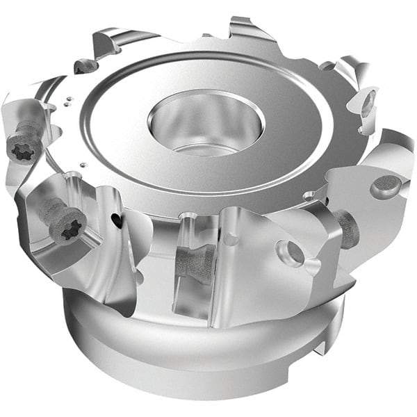 Seco - 8 Inserts, 63.2mm Cutter Diam, 1.8mm Max Depth of Cut, Indexable High-Feed Face Mill - 25.4mm Arbor Hole Diam, 0.3819" Keyway Width, 2" High, R220.21-LP09 Toolholder, LPKT09 Inserts, Series High Feed - Industrial Tool & Supply