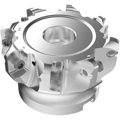 Seco - 8 Inserts, 63.2mm Cutter Diam, 1.8mm Max Depth of Cut, Indexable High-Feed Face Mill - 25.4mm Arbor Hole Diam, 0.3819" Keyway Width, 2" High, R220.21-LP09 Toolholder, LPKT09 Inserts, Series High Feed - Industrial Tool & Supply