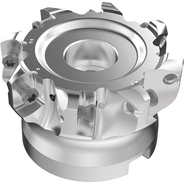 Seco - 8 Inserts, 53.1mm Cutter Diam, 1.8mm Max Depth of Cut, Indexable High-Feed Face Mill - 27mm Arbor Hole Diam, 0.4882" Keyway Width, 50mm High, R220.21-LP09 Toolholder, LPKT09 Inserts, Series High Feed - Industrial Tool & Supply