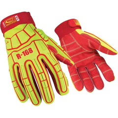 Ringers Gloves - Size M, ANSI Cut Lvl A5, PVC Cut & Puncture Resistant Gloves - Slip-On Cuff, Hi-Vis Yellow/Red, Paired - Industrial Tool & Supply