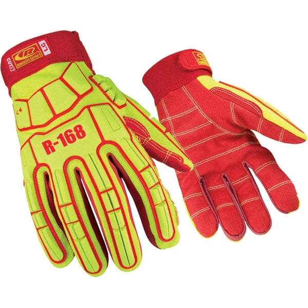 Ringers Gloves - Size L, ANSI Cut Lvl A5, PVC Cut & Puncture Resistant Gloves - Slip-On Cuff, Hi-Vis Yellow/Red, Paired - Industrial Tool & Supply