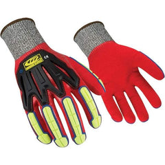 Ringers Gloves - Size 2XL, ANSI Cut Lvl A6, Nitrile Coated ATA/HPPE Blend Cut & Puncture Resistant Gloves - Palm, Fingers & Knuckles Coated, Knit Wrist, Hi-Vis Yellow/Black, Paired - Industrial Tool & Supply