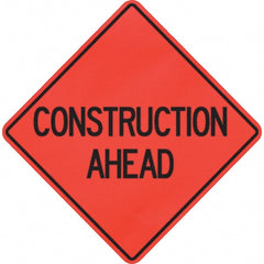 PRO-SAFE - "Construction Ahead," 48" Wide x 48" High Vinyl Traffic Control Sign - Industrial Tool & Supply