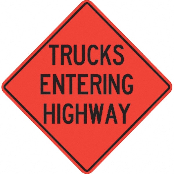 PRO-SAFE - "Trucks Entering Highway," 36" Wide x 36" High Vinyl Traffic Control Sign - Industrial Tool & Supply
