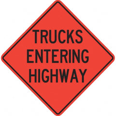 PRO-SAFE - "Trucks Entering Highway," 36" Wide x 36" High Vinyl Traffic Control Sign - Industrial Tool & Supply