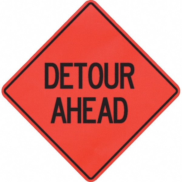 PRO-SAFE - "Detour Ahead," 48" Wide x 48" High Vinyl Traffic Control Sign - Industrial Tool & Supply