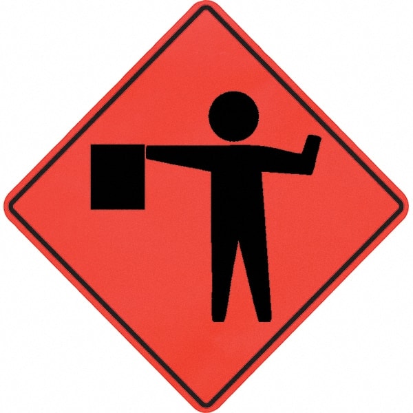 PRO-SAFE - Worker with Directional Flag, 48" Wide x 48" High Vinyl Traffic Control Sign - Industrial Tool & Supply