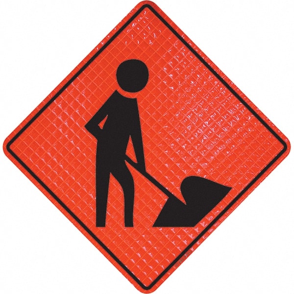 PRO-SAFE - Worker Digging, 36" Wide x 36" High Vinyl Traffic Control Sign - Industrial Tool & Supply