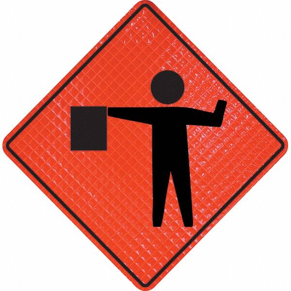 PRO-SAFE - Worker with Directional Flag, 36" Wide x 36" High Vinyl Traffic Control Sign - Industrial Tool & Supply