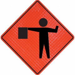 PRO-SAFE - Worker with Directional Flag, 36" Wide x 36" High Vinyl Traffic Control Sign - Industrial Tool & Supply