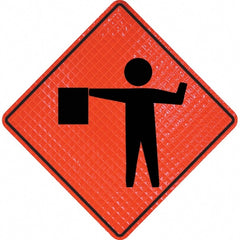 PRO-SAFE - Worker with Directional Flag, 48" Wide x 48" High Vinyl Traffic Control Sign - Industrial Tool & Supply