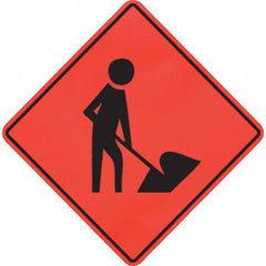 PRO-SAFE - Worker Digging, 48" Wide x 48" High Vinyl Traffic Control Sign - Industrial Tool & Supply
