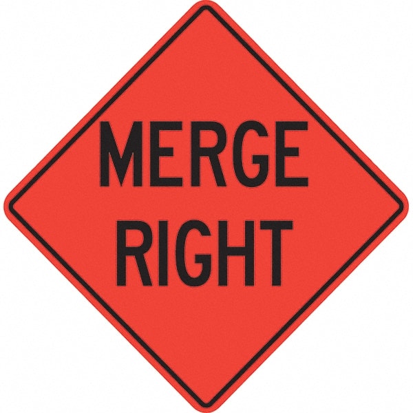 PRO-SAFE - "Merge Right," 36" Wide x 36" High Vinyl Traffic Control Sign - Industrial Tool & Supply