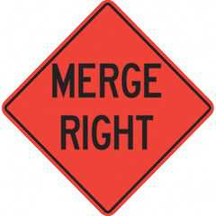 PRO-SAFE - "Merge Right," 36" Wide x 36" High Vinyl Traffic Control Sign - Industrial Tool & Supply