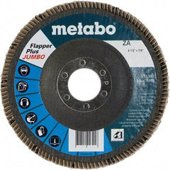 Metabo - 120 Grit, 4-1/2" Disc Diam, 7/8" Center Hole, Type 29 Zirconia Alumina Flap Disc - 13,300 Max RPM, Fiberglass Backing, Arbor Attaching System, Coated - Industrial Tool & Supply