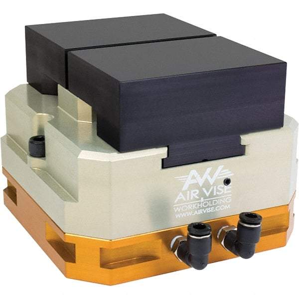 Air Vise Workholding - 4" Jaw Width, 15/16" Throat Depth, Air Precision Self Centering Vise - 200 Max Operating psi - Industrial Tool & Supply