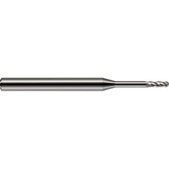 Ball End Mill: 0.25″ Dia, 0.75″ LOC, 4 Flute, Solid Carbide 4″ OAL, 1/4″ Shank Dia, 30 ° Helix, Uncoated, Single End