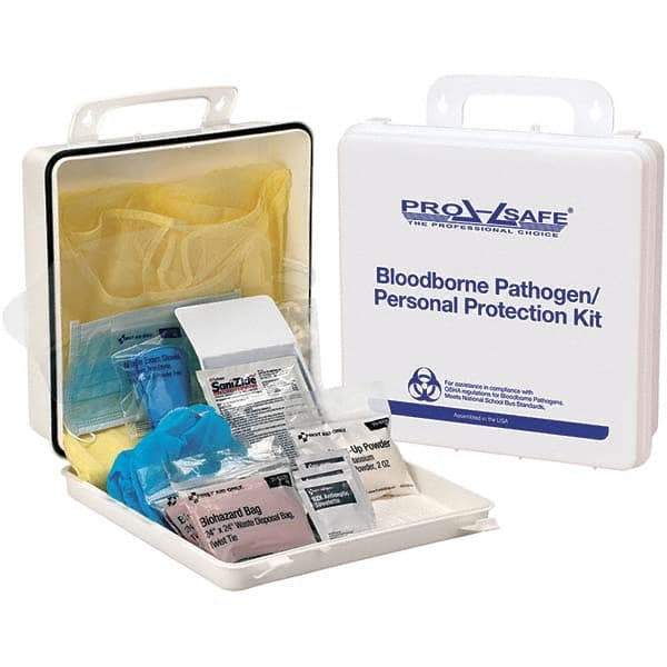 PRO-SAFE - Personal Protection Bloodborne Pathogen Kit - 2-3/4" Wide x 9-1/4" Deep x 9-1/4" High, Plastic Box - Industrial Tool & Supply