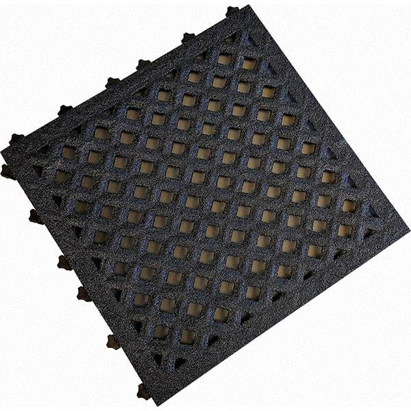 Value Collection - 18" Long x 18" Wide x 1" Thick, Anti-Fatigue Modular Matting Anti-Fatigue Flooring - 2 Interlocking Sides, Black, For Dry & Wet Areas - Industrial Tool & Supply