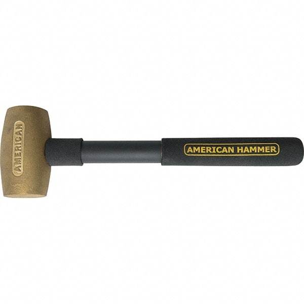 American Hammer - 3-1/2 Lb Brass Nonsparking Hammer - 14" OAL, 3-1/2" Head Length, 2" Face Diam, 14" Steel with Grip Handle - Industrial Tool & Supply