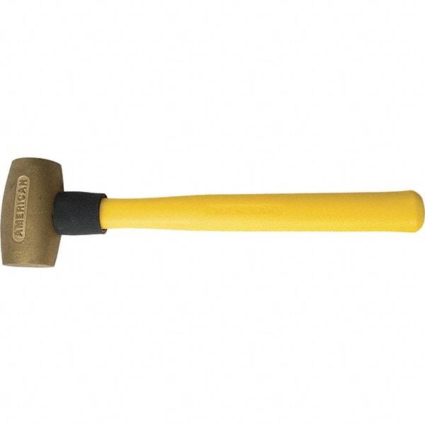 American Hammer - 3-1/2 Lb Brass Nonsparking Hammer - 16" OAL, 3-1/2" Head Length, 2" Face Diam, 14" Fiberglass with Grip Handle - Industrial Tool & Supply