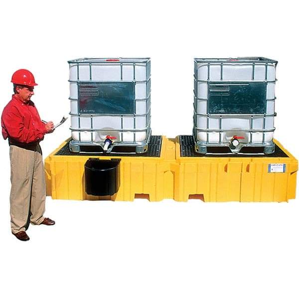 UltraTech - 535 Gal Sump Capacity, Polyethylene TWIN IBC Spill Pallet, Left Side Bucket - 61.6" Long x 22" Wide x 124-1/2" High, 8,000 Lb Capacity, 2 Totes, Includes 1 Left Side Bucket Shelf - Industrial Tool & Supply